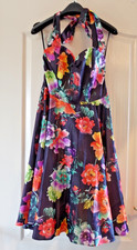 Women's Black Floral Halter Neck Dress Size EST 14