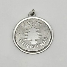 Vintage Sterling Silver Christmas Tree Holidays Circle Charm Pendant - 2.5g