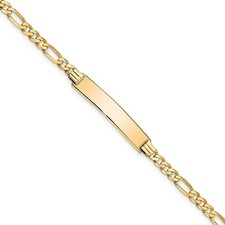 10k Yellow Gold Figaro Link Chain ID Bracelet 8" for Women 3.95gm