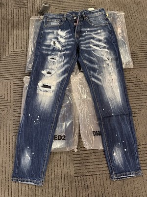 Dsquared2 Men s Blue Distressed Denim Jeans 5-Pocket Button