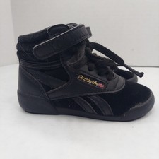 Black REEBOK Classic Leather  Velvet High Hi- Top Shoes Infant Toddlers Size 5