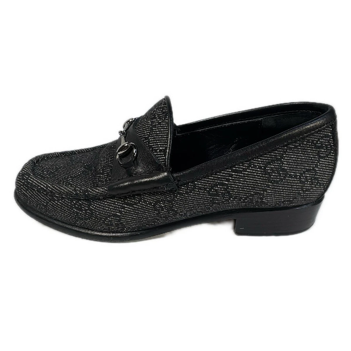Auth GUCCI GG/Horsebit   Chaussures femme en cuir jacquard noir