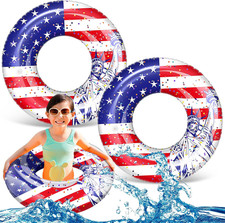 2 Pcs 4Th of July Inflatable Tube Pool Float 24'' American Flag Swimming Ring Pa