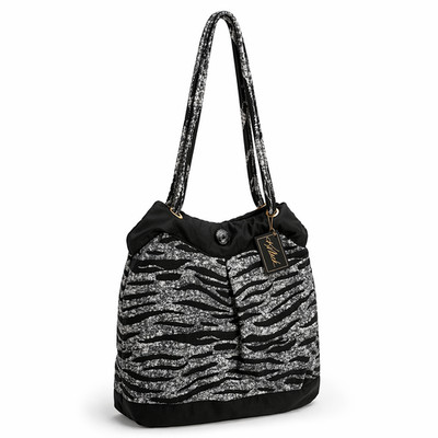 Kaleek Fabric Bucket Tote Trendy Black White Zebra Print Shoulder Bag NWT