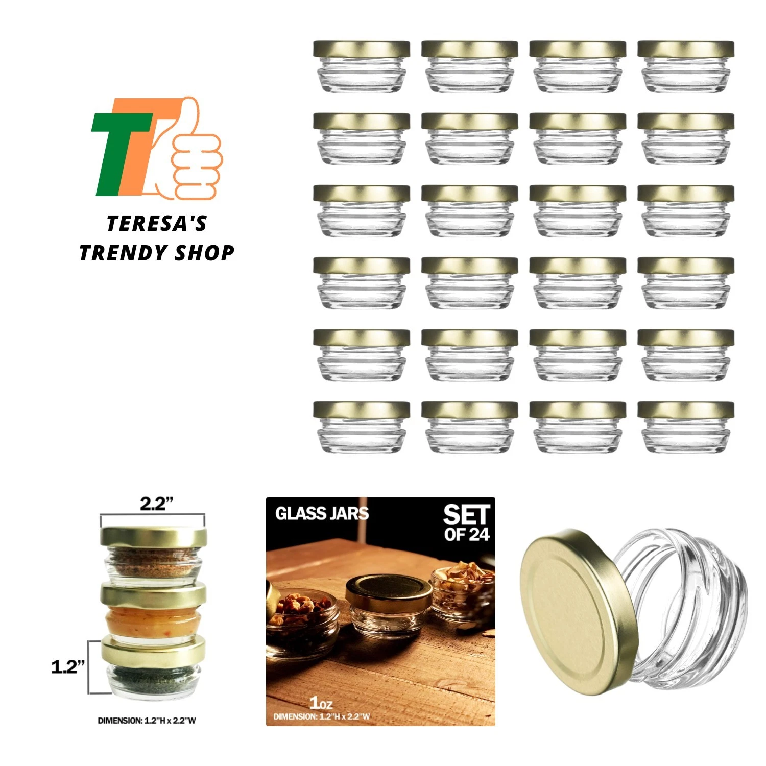 Small Mini Glass Jars With Tin Lids - 24 pcs x 1 oz / 28 g – All Purpose Empt...
