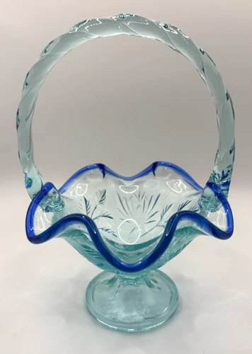FENTON ART GLASS BASKET TRANQUILITY BLUE TWISTED HANDLE