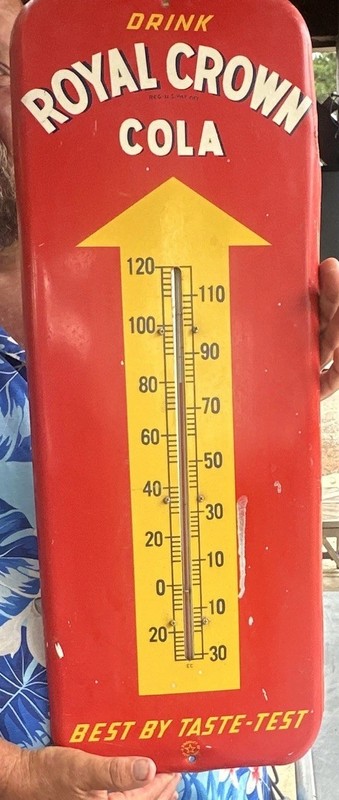 Royal Crown Cola Advertising Thermometer Sign Red/Yellow "Best By Taste-Test"