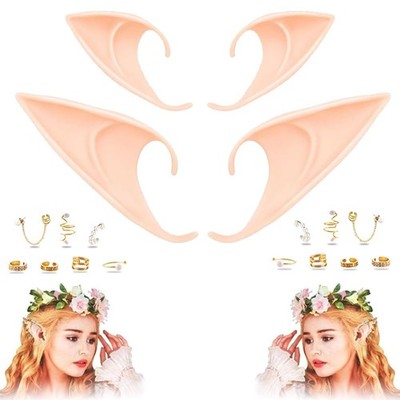 Elfenohren 2 Paar mit Ohrringen, Halloween Fee Pixie weiches spitzes Ohr mit Gold
