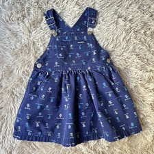 Vintage Oshkosh Overall Jumper Dress 3T Blue Flower Geranium Poppy Forget-Me-Not