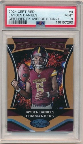 JAYDEN DANIELS 2024 PANINI CERTIFIED RC ROOKIE MIRROR BRONZE SP #/299 PSA 9 MINT