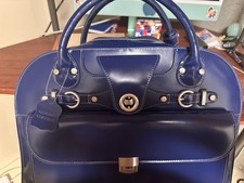 McKlein 15" Blue Leather Wheeled Laptop Travel Briefcase Navy Functional Used