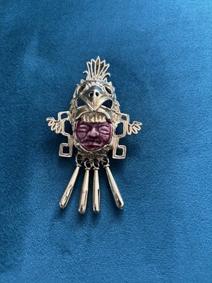 Vintage SALVADOR TERÁN mexikanische Maya-Maske Anhänger circa 1960 14K vergoldet
