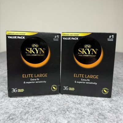 Skyn Lot of 2 Boxes SKYNFEEL  Non-Latex Lubricated Condoms Elite Large, 36 Ct ea