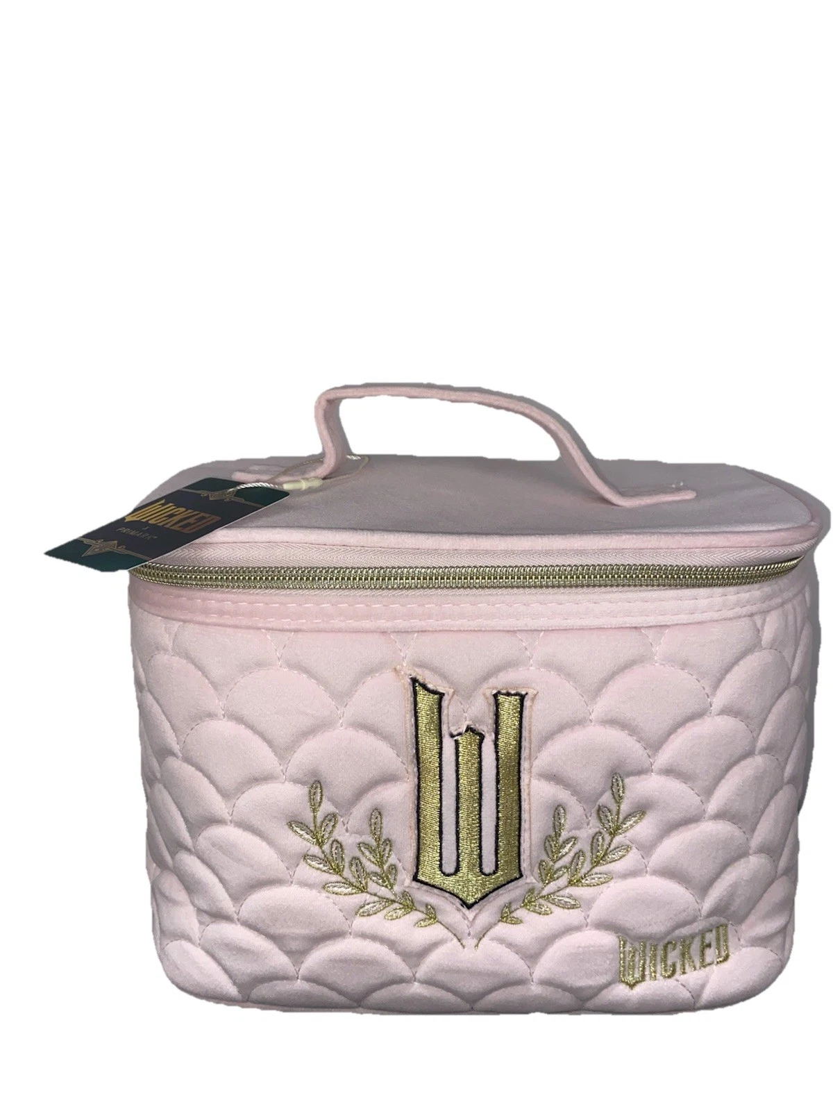 NWT Primark Wicked Glinda Pink Velvet Embroidered Logo Vanity Case