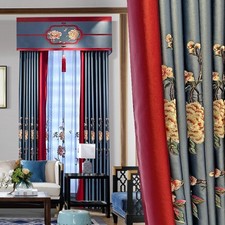luxury European embroidery valance blue red cloth livingroom curtain tulle M1833
