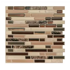 12x Smart Tiles Bellagio Keystone Brown 11ft Sq Coverage. Peel &Stick Vinyl Tile