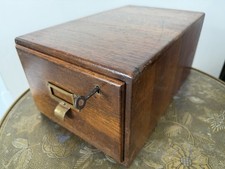 Vintage Oak Wood Single Drawer Lockable Filing Storage Cabinet Unit Desk Top Key