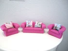 Vintage Mattel 1988 Barbie Couch Chairs and Sofa Furniture Pink Vinyl Set