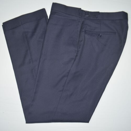 RALPH LAUREN BLACK LABEL 100% Wool Navy Pinstripe Flat Front Dress Pants 33 x 31