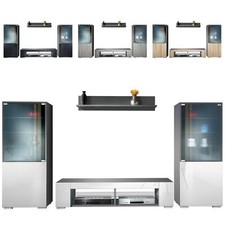 Wohnwand Lowboard Vitrine Wohnzimmer Nevada Anthrazit matt Hochglanz Naturtöne