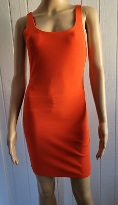 Vera & Lucy Women s Mini Stretch Bodycon Dress Bright Orange Coral Red size S