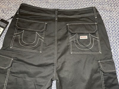 NWT True Religion Men's Baggy Cargo Pants Jet Black 108335 size 34