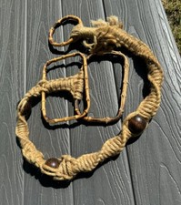 VTG Boho 1970'S MCM 51" Jute Macrame Wood Beads  Bamboo Ring Towel Holder