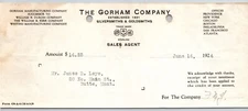 Gorham Company Silversmiths Goldsmiths 1924 "Leys" Billhead / Receipt