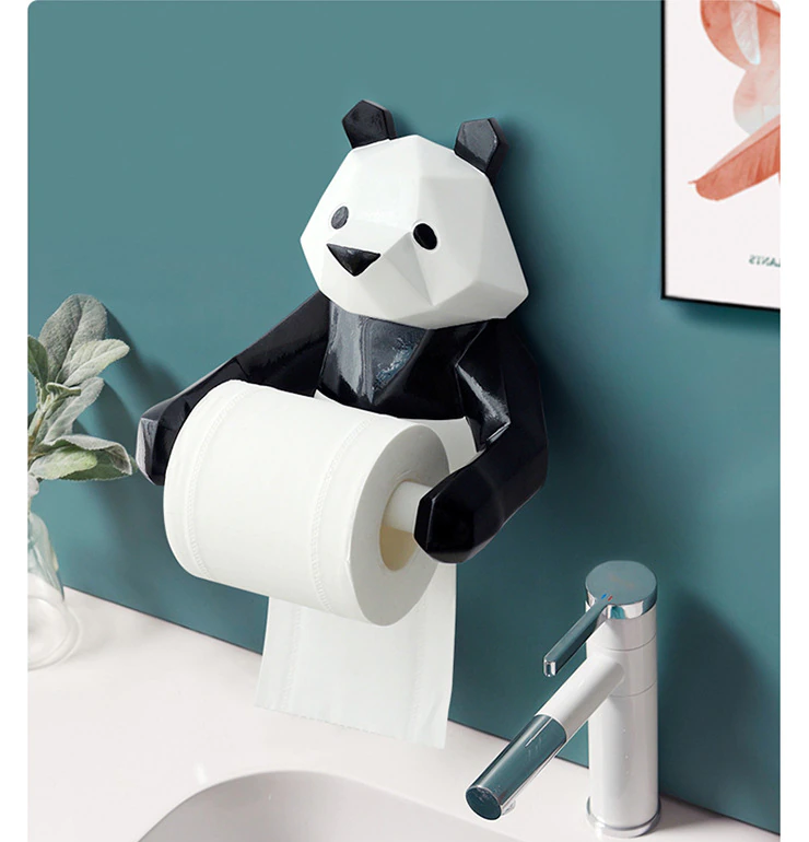 Geometric Panda Bear Resin Toilet Paper Roll Holder Towel Rack