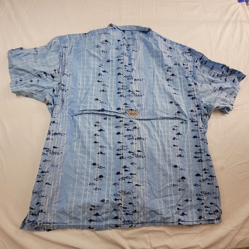 Columbia Men PFG Shirt XL Blue Button Up Fishing Short Sleeve Marlin Tuna Fish  - Bild 2 von 12