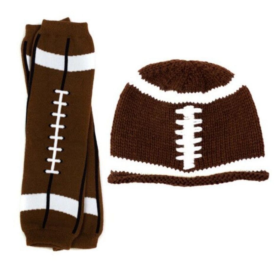 Beanie Hat Football Set Crochet Cap Leg Warmers Leggings Baby Boy Girl Knit New-image