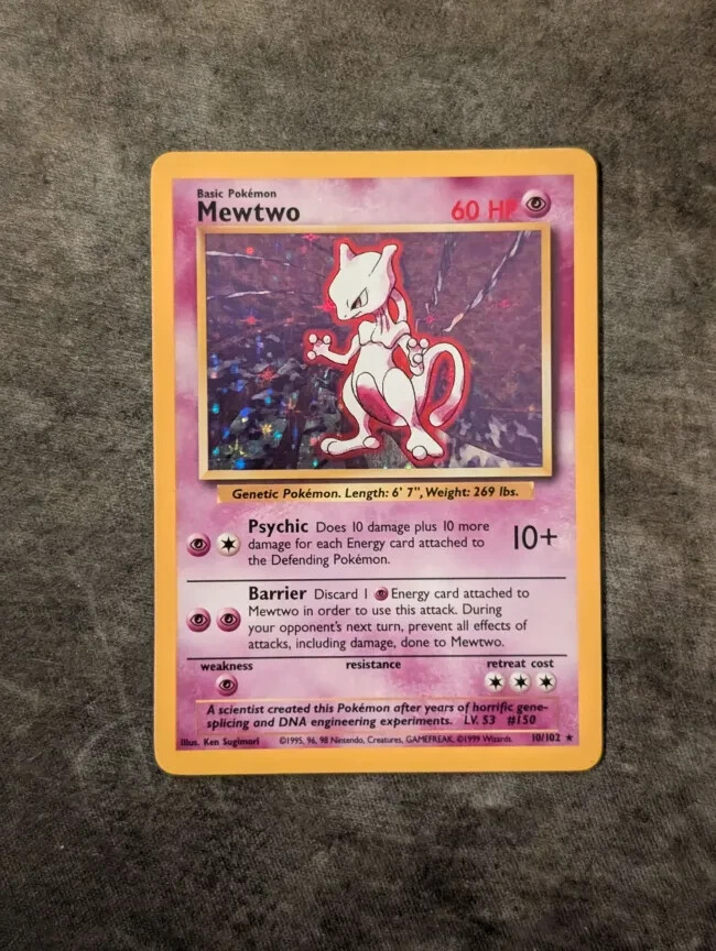 pokemon card mewtwo 10 102 Mewtwo Base Set 10/102 Holo Rare 1999 Wizards Base Vintage Near Mint Pokemon  Tcg
