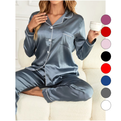 Damen Pyjama Set, Schlafanzug Schlafhose+Langarm Oberteil Nachtwäsche Loungewear