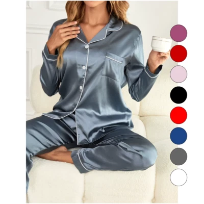 BRO-BIZ Damen Pyjama Set, Schlafanzug Schlafhose+Langarm Oberteil Nachtwäsche Loungewear