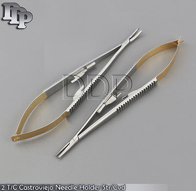 2 T/C CASTROVIEJO NEEDLE HOLDER CURVED+STRAIGHT TIP 9'' 