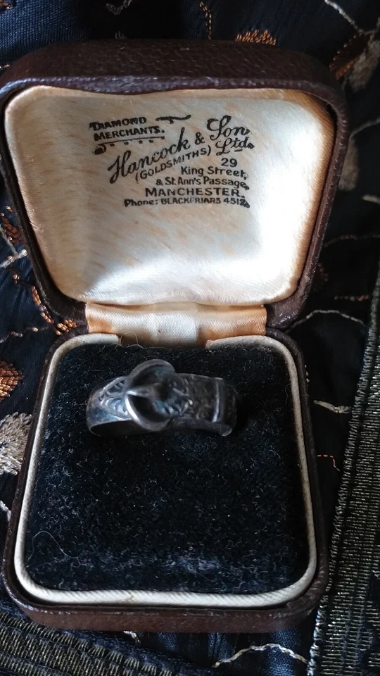 Antica fibbia in argento sterling 1901 Birmingham Hallmarks taglia UK O US 7 - Immagine 2 di 4