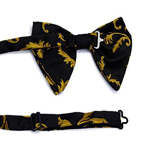 Moda Floral Ajustable Pre-atada Pajarita Grande y Bolsillo Cuadrado Amarillo/Negro - Imagen 4 de 6