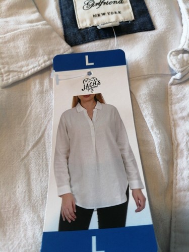 Jachs Girlfriend New York Linen Blend Vneck White Shirt Blouse Size L - Picture 9 of 9