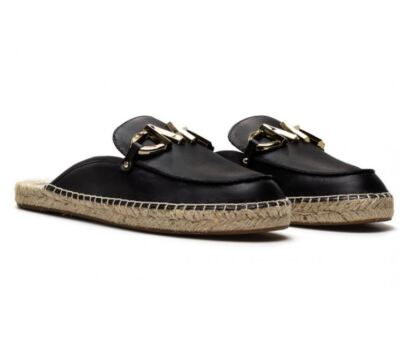 MICHAEL KORS Damen Sandalen Hausschuhe Espadrilles Izzy schwarz Leder Gr 38,5
