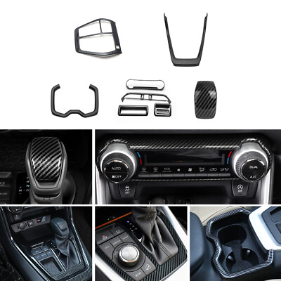 Carbon Fiber ABS Console AC Glove Box Gear Shift Cup Holder Trim For RAV4 2019+