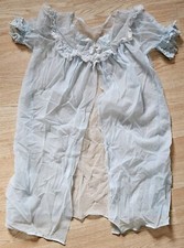 Vtg Sheer Blue Nylon Womens Medium Chemise Robe Lace Lingerie Nightgown Chiffon