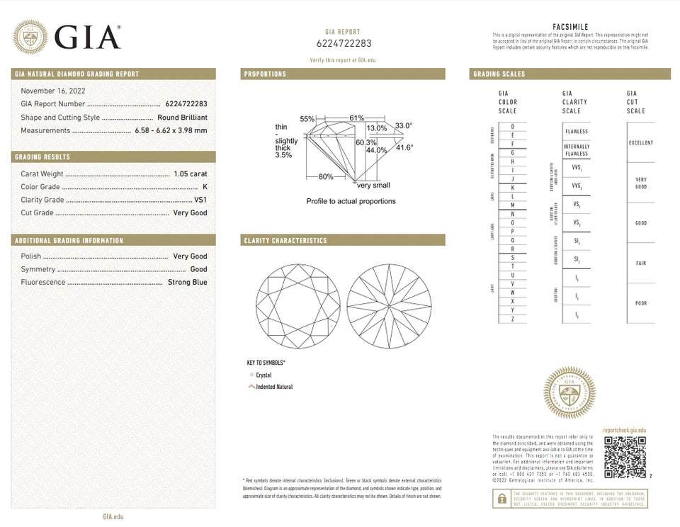 Diamond 1.05CT Natural Loose Round Cut Brilliant K Color VS1 GIA Certified - Image 3 of 4