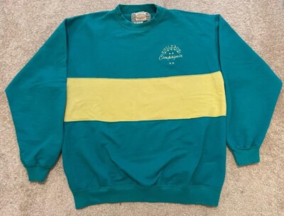 BUGLE BOY Compagnie Vintage 80s Men's Size Large Aqua Green & Yellow Sweatshirt