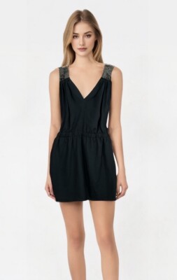 NWT Aqua Black Sheet Mini Dress Beaded Detail V Neck Sz S Coverup Beach  Resort | eBay