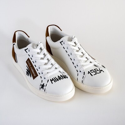 EU43 - DOLCE & GABBANA White Brown Milano 1984 Low Top Men