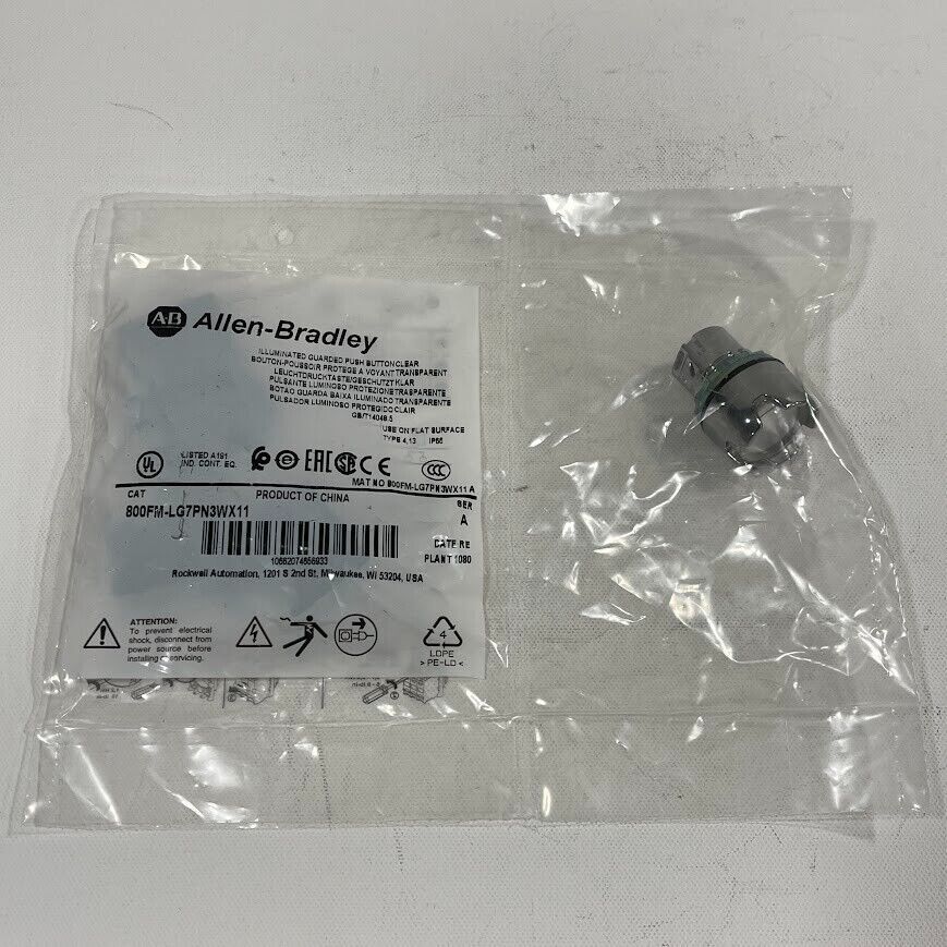 Allen Bradley 800FM-LG7PN3WX11  22mm Guarded Push Button Metal  Clear LED