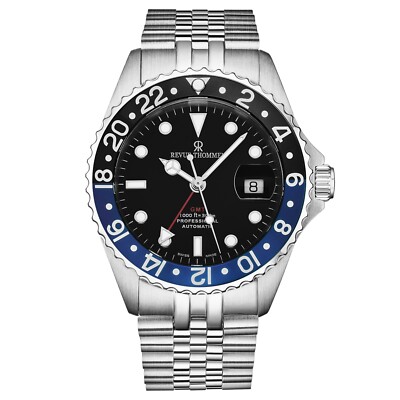 Revue Thommen Men's 'Diver' GMT Black Dial Black & Blue Bezel Watch 17572.2233