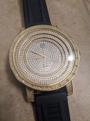 Techno Pave Watch Black Band Fake Diamond Face One Size Fits All 