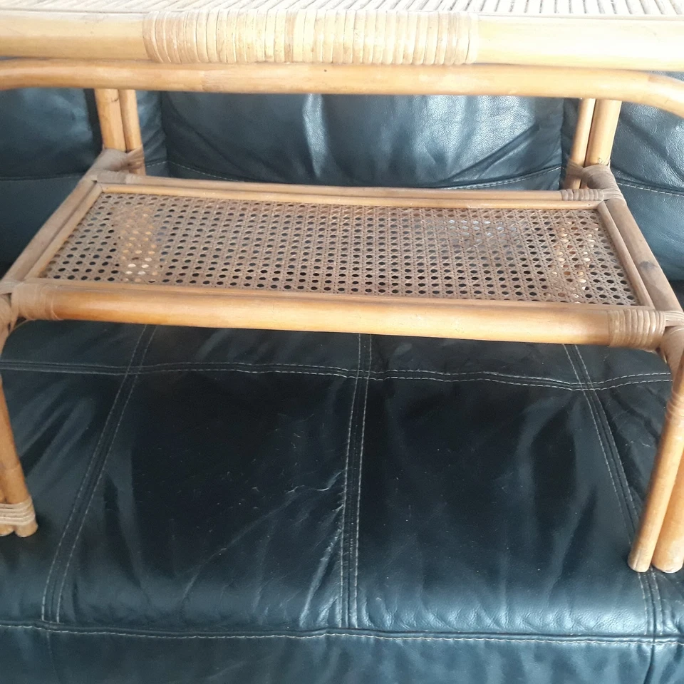 Table Basse Vintage en Rotin & Cannage – Années 50/60 – Design Rétro - Photo 4/4