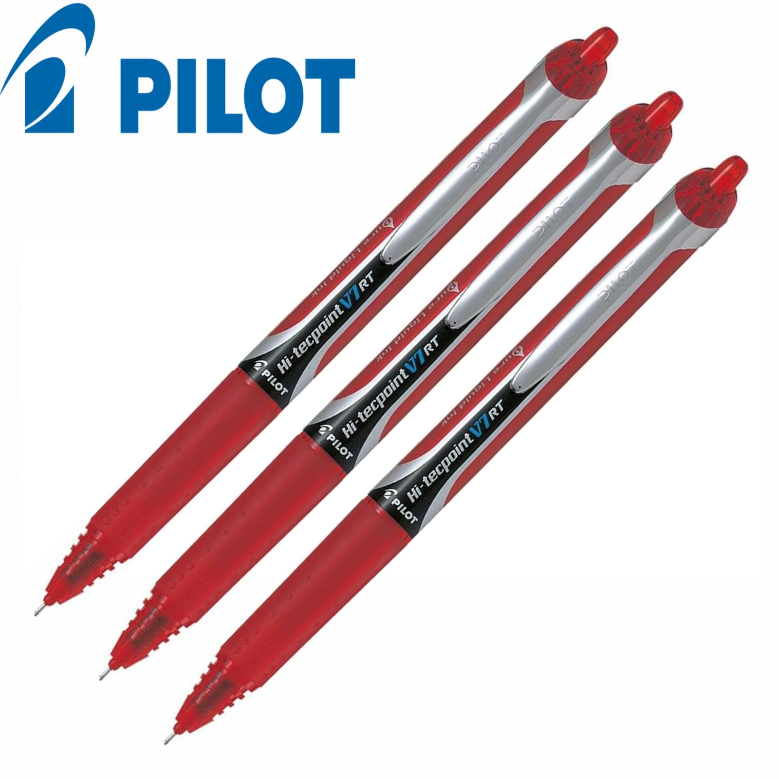 Pilot V7 RT Retractable Hi-Tecpoint Rollerball Pens 0.7mm - Pack of 3 - Red
